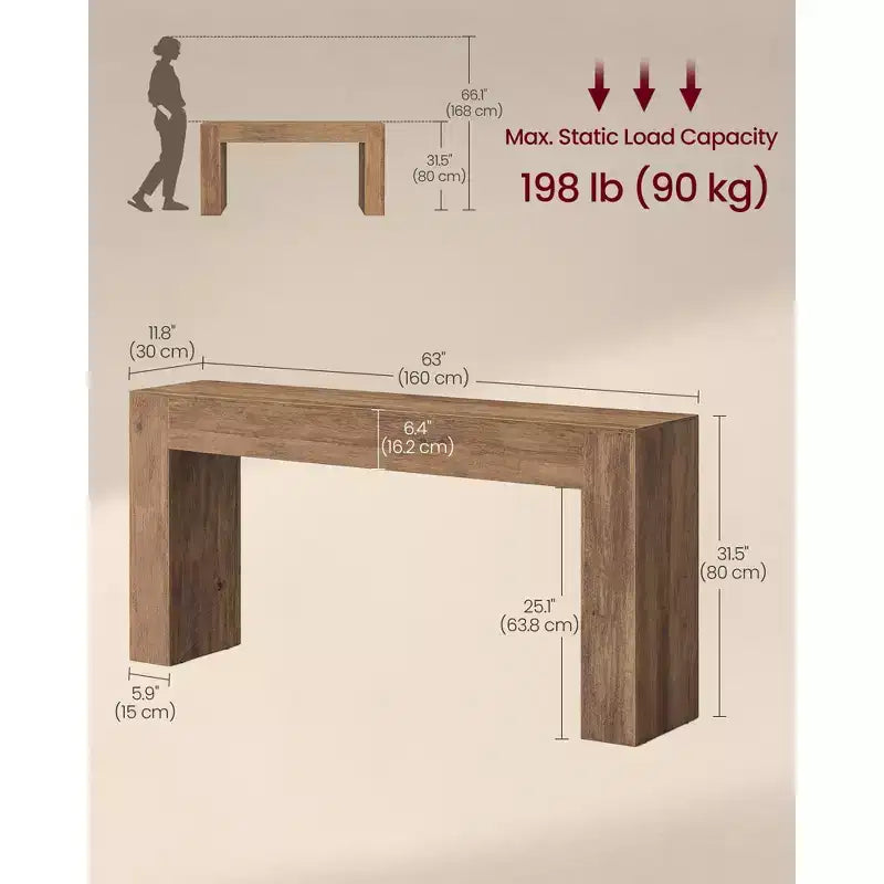 VASAGLE Table d'entrée, Console longue, Plateau épais, Style fermier, pour Couloir, Derrière le canapé, Salon, Hall d'entrée, Montage facile
