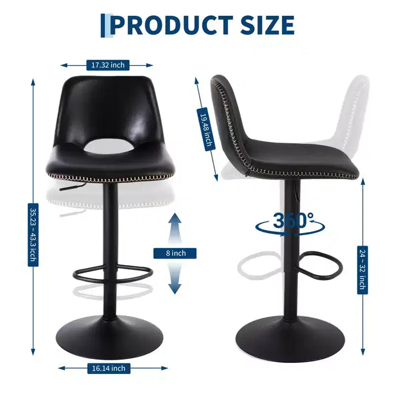 Set of 2 Adjustable Height Bar Stools,Modern Leatherette Upholstered Counter Stools with Ergonomic Backrest,330LBS Capacity for Kitchen Island Home
