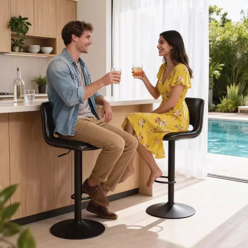 Set of 2 Adjustable Height Bar Stools,Modern Leatherette Upholstered Counter Stools with Ergonomic Backrest,330LBS Capacity for Kitchen Island Home