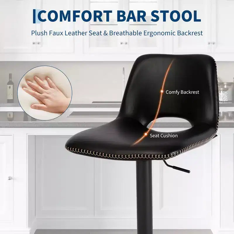 Set of 2 Adjustable Height Bar Stools,Modern Leatherette Upholstered Counter Stools with Ergonomic Backrest,330LBS Capacity for Kitchen Island Home