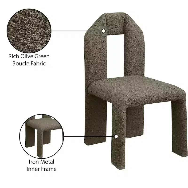 Meridian Furniture Bennett Olive Boucle Fabric Dining Chair, Set of 2