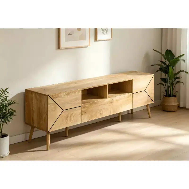JVNOXK Meuble TV moderne de 72 pouces de style Mid-Century, console de divertissement multimédia en noyer avec tiroir de rangement