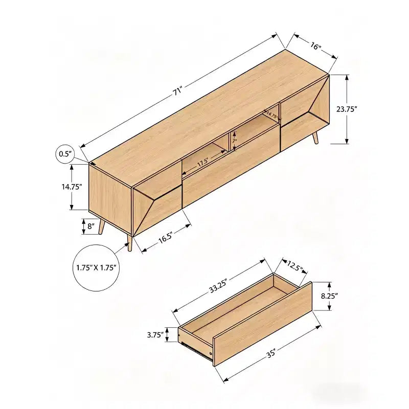 JVNOXK Meuble TV moderne de 72 pouces de style Mid-Century, console de divertissement multimédia en noyer avec tiroir de rangement