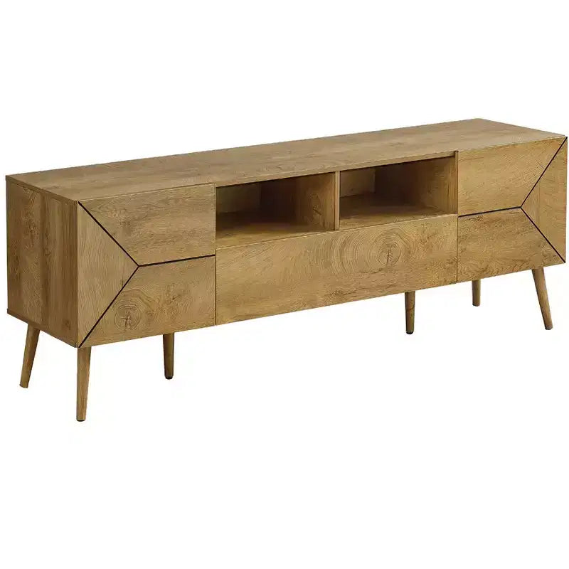 JVNOXK Meuble TV moderne de 72 pouces de style Mid-Century, console de divertissement multimédia en noyer avec tiroir de rangement