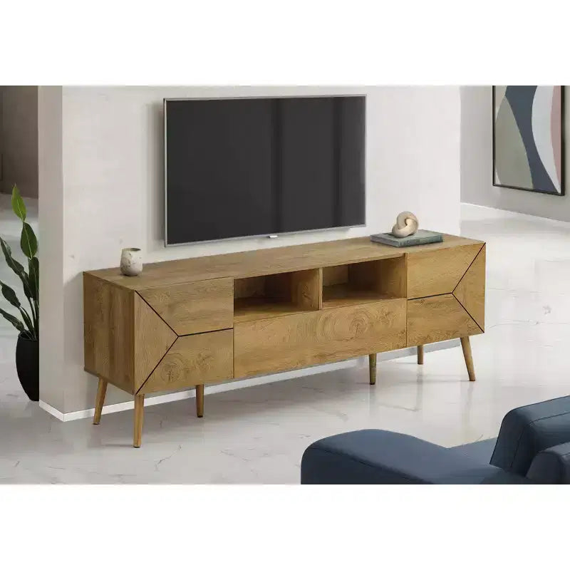 JVNOXK Meuble TV moderne de 72 pouces de style Mid-Century, console de divertissement multimédia en noyer avec tiroir de rangement