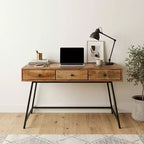 HomeRoots 47 Natural and Black Solid Wood Writing Desk With Three Drawers