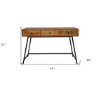 HomeRoots 47 Natural and Black Solid Wood Writing Desk With Three Drawers