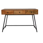 HomeRoots 47 Natural and Black Solid Wood Writing Desk With Three Drawers