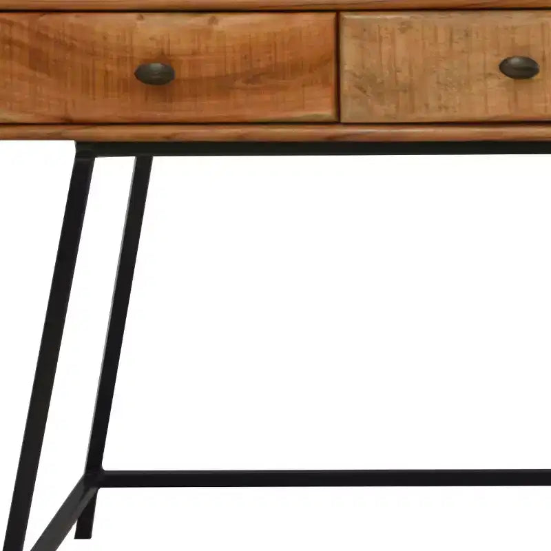 HomeRoots 47 Natural and Black Solid Wood Writing Desk With Three Drawers