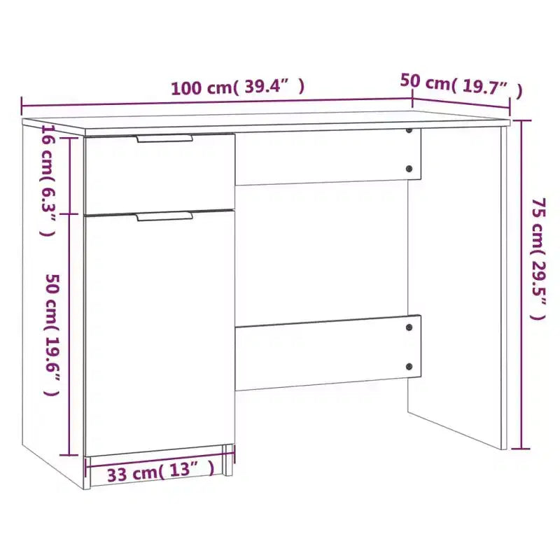 vidaXL Desk Grey Sonoma Engineered wood 39.4 x 19.7 x 29.5 in Desk