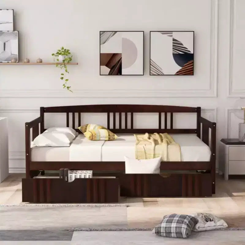 Luxystar Modern Full Size Wood Daybed Bed with 2 Drawers for Living Room and Guest Room,