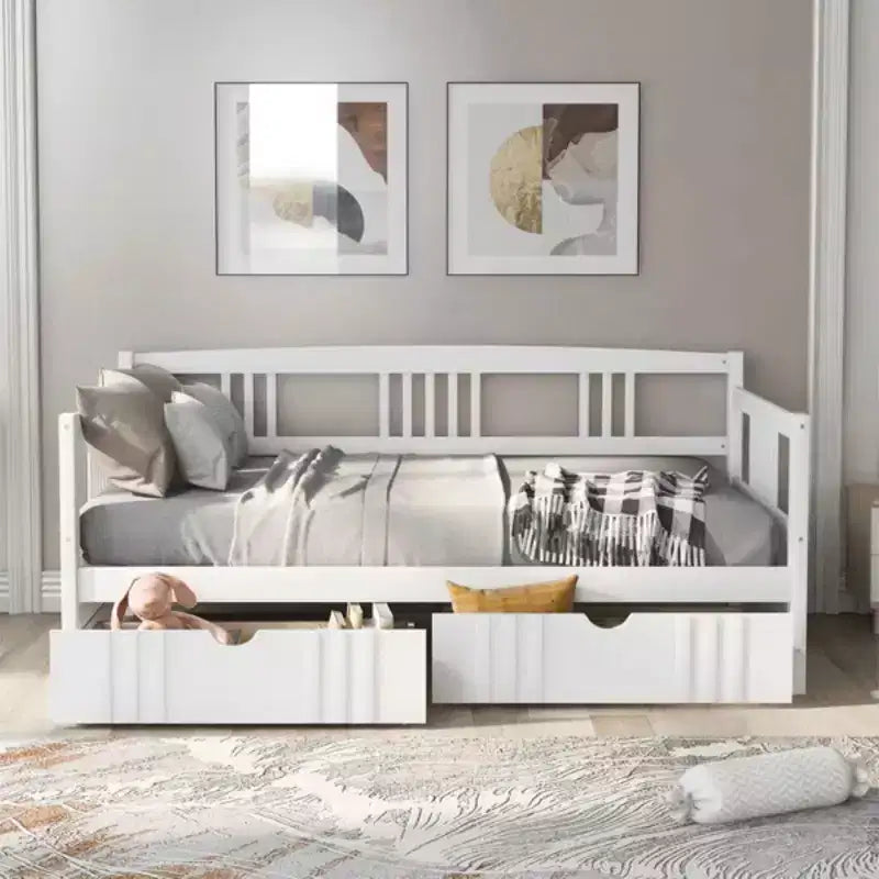Luxystar Lit banquette moderne en bois double avec 2 tiroirs pour salon et chambre d'amis,