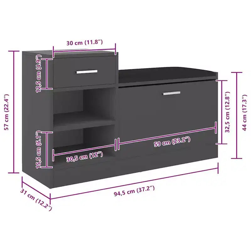 vidaXL Shoe Bench Grey Engineered wood, MDF, faux leather, foam Medium