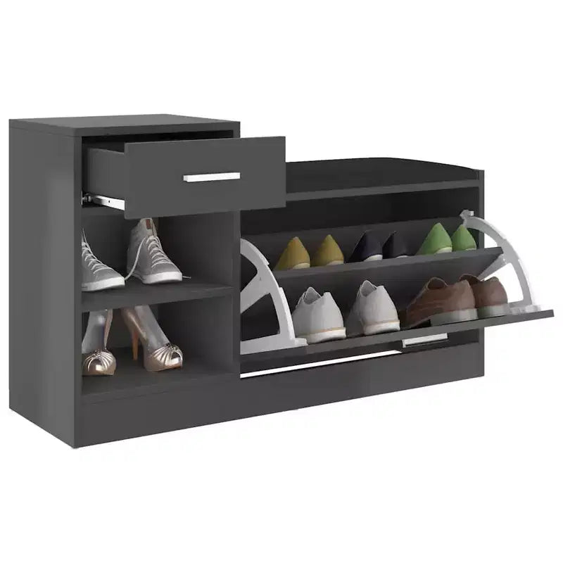 vidaXL Shoe Bench Grey Engineered wood, MDF, faux leather, foam Medium