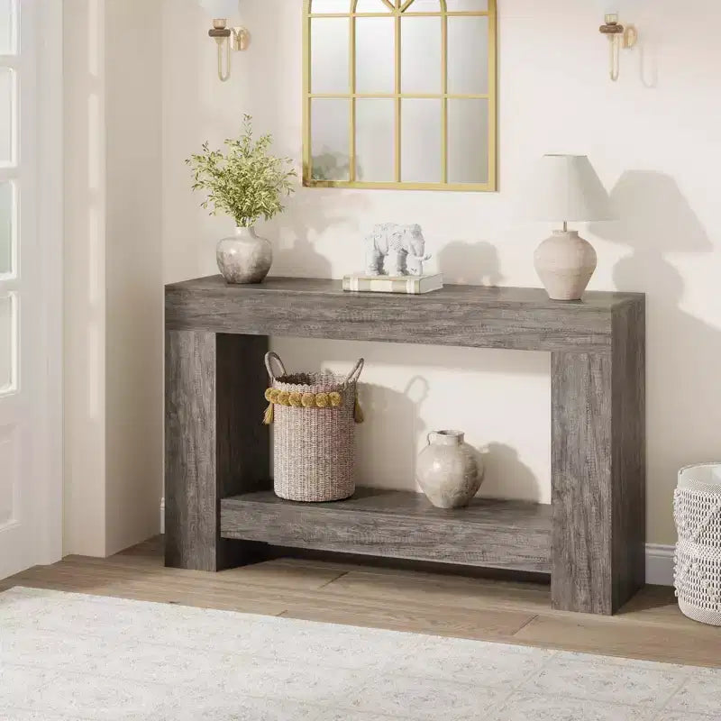 Console de table d'entrée de ferme à 2 niveaux, longue table d'appoint pour canapé, table derrière le canapé avec rangement ouvert pour l'entrée, le salon et le couloir.