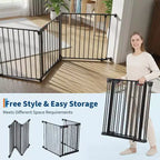 LinTimes Barrière réglable pour animaux de compagnie avec porte verrouillable - Extensible jusqu'à 201,6 pouces, Barrière métallique pour chien à 3-8 panneaux, Clôture de sécurité autoportante,