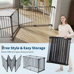 LinTimes Barrière réglable pour animaux de compagnie avec porte verrouillable - Extensible jusqu'à 201,6 pouces, Barrière métallique pour chien à 3-8 panneaux, Clôture de sécurité autoportante,
