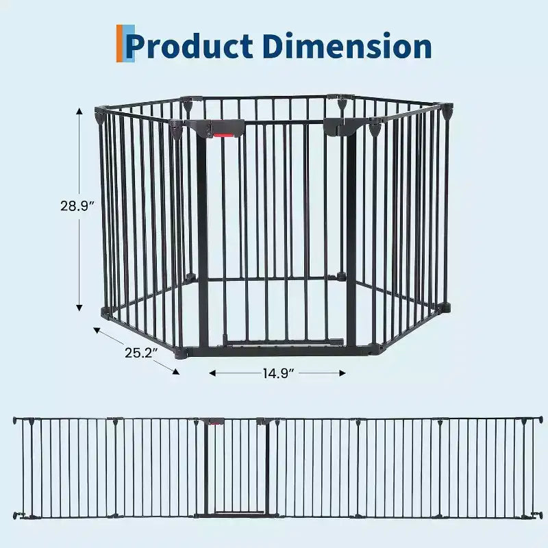 LinTimes Barrière réglable pour animaux de compagnie avec porte verrouillable - Extensible jusqu'à 201,6 pouces, Barrière métallique pour chien à 3-8 panneaux, Clôture de sécurité autoportante,