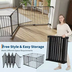 LinTimes Barrière réglable pour animaux de compagnie avec porte verrouillable - Extensible jusqu'à 201,6 pouces, Barrière métallique pour chien à 3-8 panneaux, Clôture de sécurité autoportante,