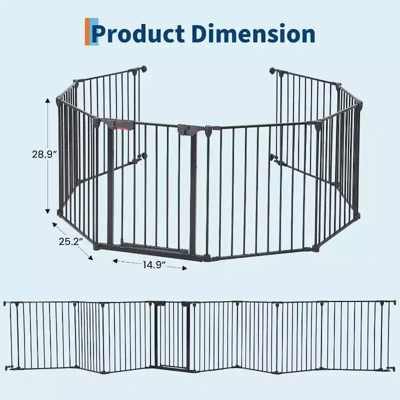 LinTimes Barrière réglable pour animaux de compagnie avec porte verrouillable - Extensible jusqu'à 201,6 pouces, Barrière métallique pour chien à 3-8 panneaux, Clôture de sécurité autoportante,
