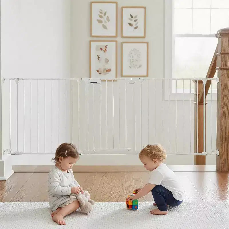LinTimes Barrière réglable pour animaux de compagnie avec porte verrouillable - Extensible jusqu'à 201,6 pouces, Barrière métallique pour chien à 3-8 panneaux, Clôture de sécurité autoportante,