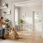 LinTimes Barrière réglable pour animaux de compagnie avec porte verrouillable - Extensible jusqu'à 201,6 pouces, Barrière métallique pour chien à 3-8 panneaux, Clôture de sécurité autoportante,