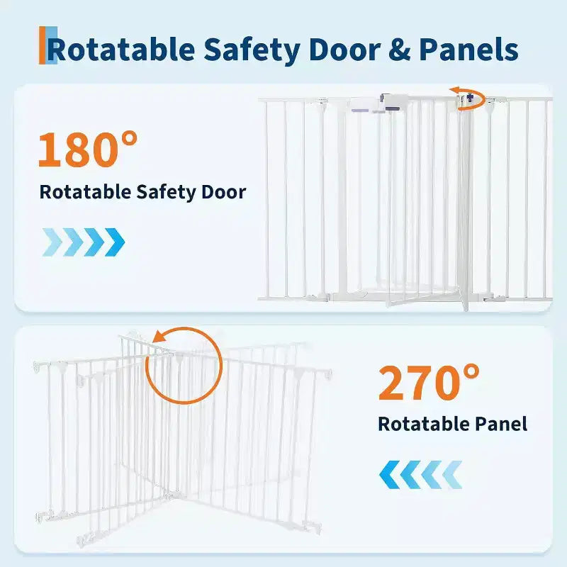 LinTimes Barrière réglable pour animaux de compagnie avec porte verrouillable - Extensible jusqu'à 201,6 pouces, Barrière métallique pour chien à 3-8 panneaux, Clôture de sécurité autoportante,