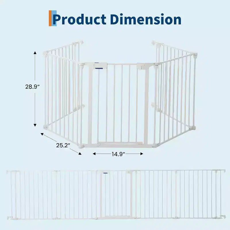 LinTimes Barrière réglable pour animaux de compagnie avec porte verrouillable - Extensible jusqu'à 201,6 pouces, Barrière métallique pour chien à 3-8 panneaux, Clôture de sécurité autoportante,