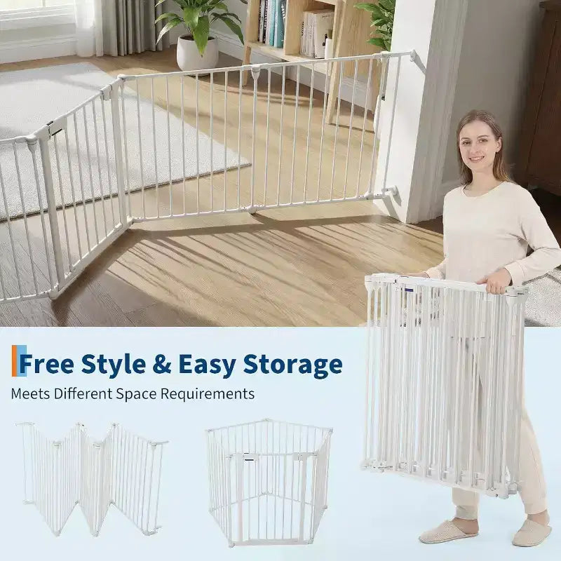 LinTimes Barrière réglable pour animaux de compagnie avec porte verrouillable - Extensible jusqu'à 201,6 pouces, Barrière métallique pour chien à 3-8 panneaux, Clôture de sécurité autoportante,