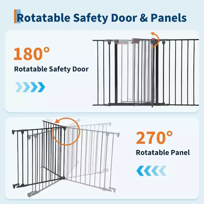 LinTimes Barrière réglable pour animaux de compagnie avec porte verrouillable - Extensible jusqu'à 201,6 pouces, Barrière métallique pour chien à 3-8 panneaux, Clôture de sécurité autoportante,