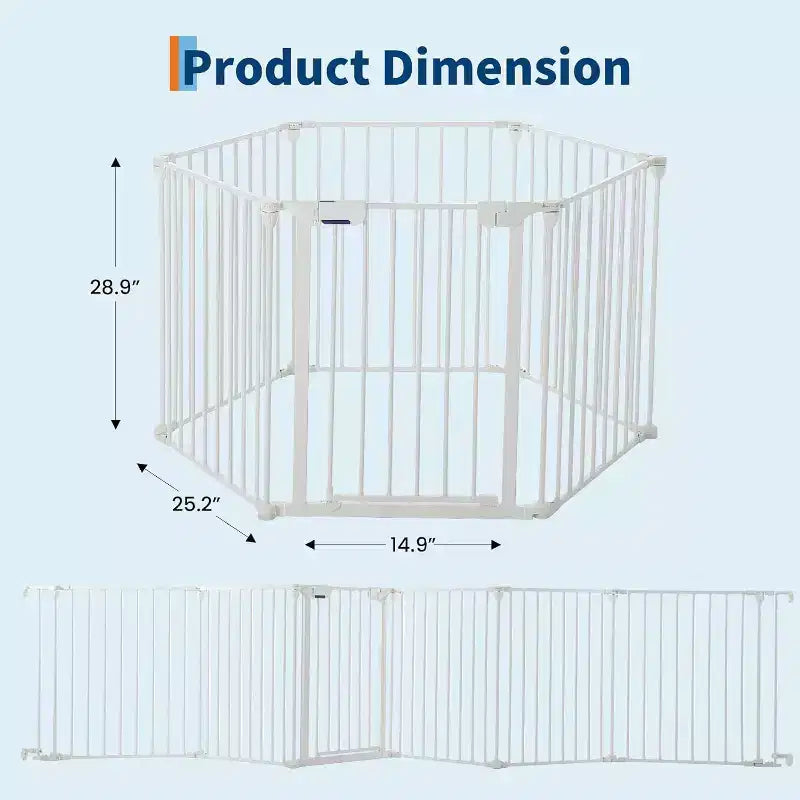 LinTimes Barrière réglable pour animaux de compagnie avec porte verrouillable - Extensible jusqu'à 201,6 pouces, Barrière métallique pour chien à 3-8 panneaux, Clôture de sécurité autoportante,