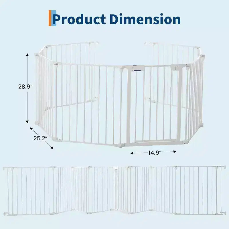LinTimes Barrière réglable pour animaux de compagnie avec porte verrouillable - Extensible jusqu'à 201,6 pouces, Barrière métallique pour chien à 3-8 panneaux, Clôture de sécurité autoportante,