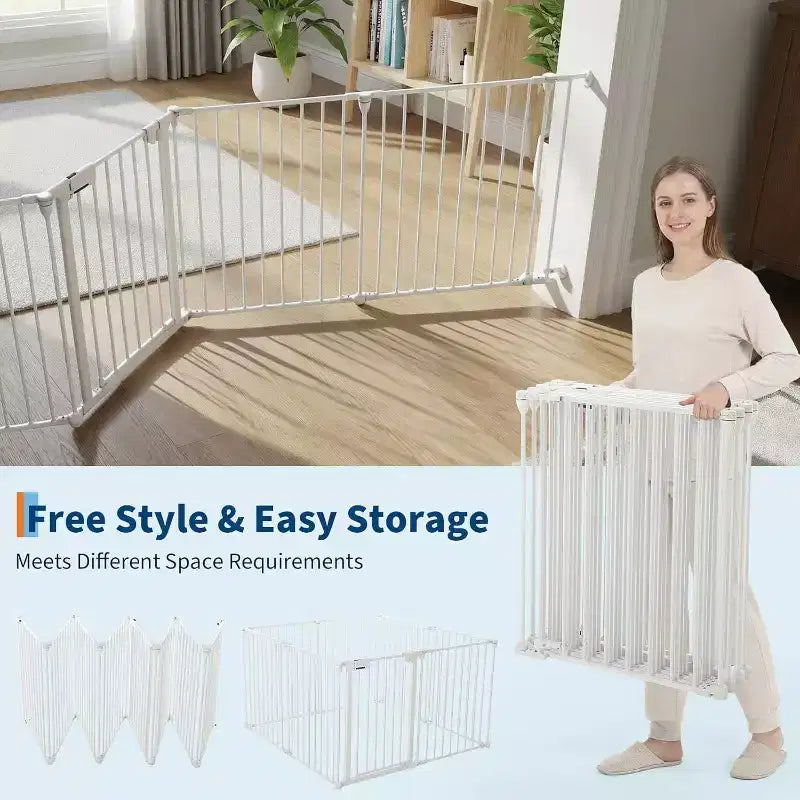 LinTimes Barrière réglable pour animaux de compagnie avec porte verrouillable - Extensible jusqu'à 201,6 pouces, Barrière métallique pour chien à 3-8 panneaux, Clôture de sécurité autoportante,