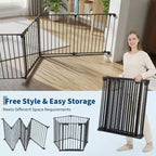 LinTimes Barrière réglable pour animaux de compagnie avec porte verrouillable - Extensible jusqu'à 201,6 pouces, Barrière métallique pour chien à 3-8 panneaux, Clôture de sécurité autoportante,