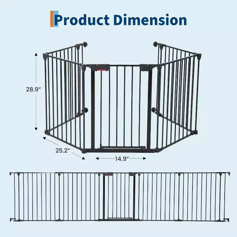 LinTimes Barrière réglable pour animaux de compagnie avec porte verrouillable - Extensible jusqu'à 201,6 pouces, Barrière métallique pour chien à 3-8 panneaux, Clôture de sécurité autoportante,