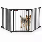 LinTimes Barrière réglable pour animaux de compagnie avec porte verrouillable - Extensible jusqu'à 201,6 pouces, Barrière métallique pour chien à 3-8 panneaux, Clôture de sécurité autoportante,