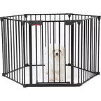 LinTimes Barrière réglable pour animaux de compagnie avec porte verrouillable - Extensible jusqu'à 201,6 pouces, Barrière métallique pour chien à 3-8 panneaux, Clôture de sécurité autoportante,