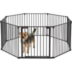LinTimes Barrière réglable pour animaux de compagnie avec porte verrouillable - Extensible jusqu'à 201,6 pouces, Barrière métallique pour chien à 3-8 panneaux, Clôture de sécurité autoportante,