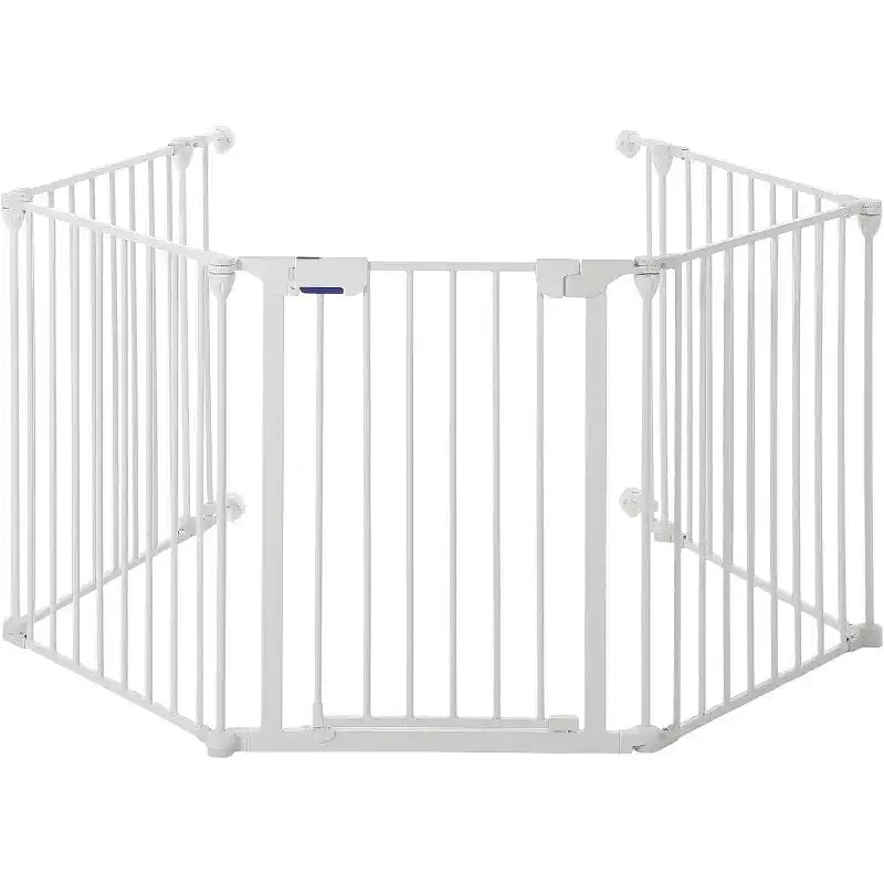 LinTimes Barrière réglable pour animaux de compagnie avec porte verrouillable - Extensible jusqu'à 201,6 pouces, Barrière métallique pour chien à 3-8 panneaux, Clôture de sécurité autoportante,