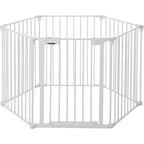 LinTimes Barrière réglable pour animaux de compagnie avec porte verrouillable - Extensible jusqu'à 201,6 pouces, Barrière métallique pour chien à 3-8 panneaux, Clôture de sécurité autoportante,