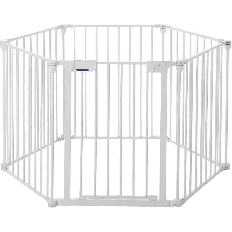 LinTimes Barrière réglable pour animaux de compagnie avec porte verrouillable - Extensible jusqu'à 201,6 pouces, Barrière métallique pour chien à 3-8 panneaux, Clôture de sécurité autoportante,
