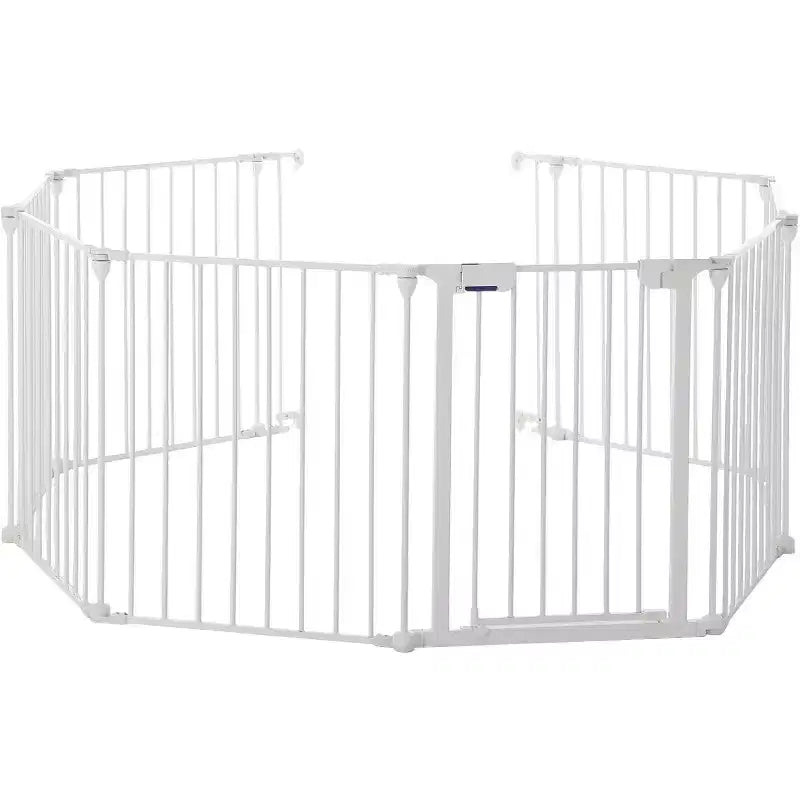 LinTimes Barrière réglable pour animaux de compagnie avec porte verrouillable - Extensible jusqu'à 201,6 pouces, Barrière métallique pour chien à 3-8 panneaux, Clôture de sécurité autoportante,
