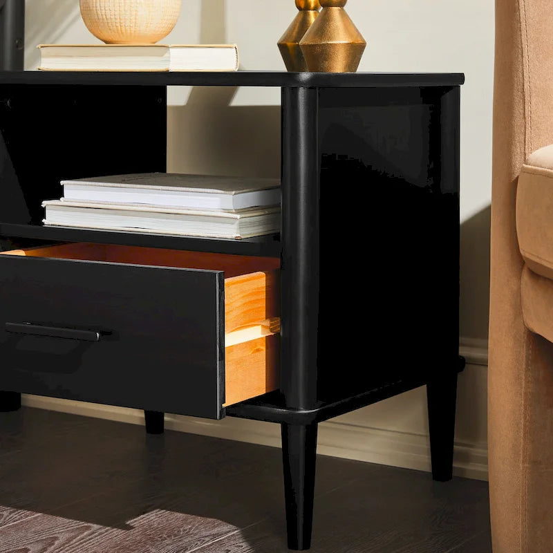 Table de chevet avec pieds fuseaux en bois massif style Mid-century Modern Middlebrook Designs