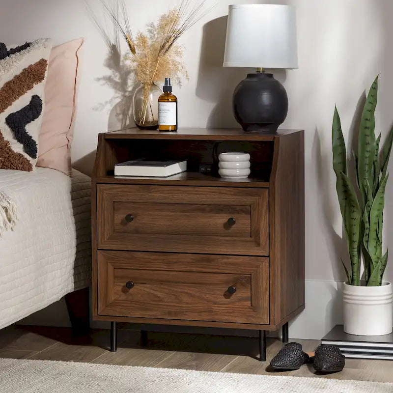 Table de chevet Middlebrook Modern à 2 tiroirs avec port USB