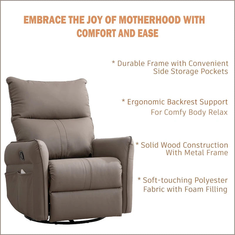 Modern Small Rocking Swivel Recliner Chair with Overstuffed Seat