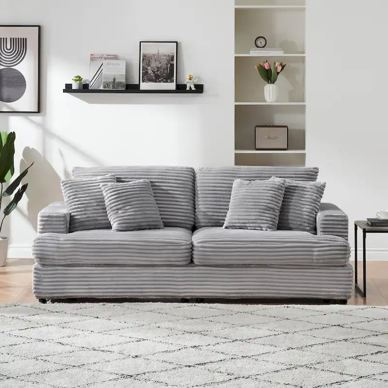 79.3 Canapé 3 places en velours côtelé avec coussins décoratifs et coussins à ressorts