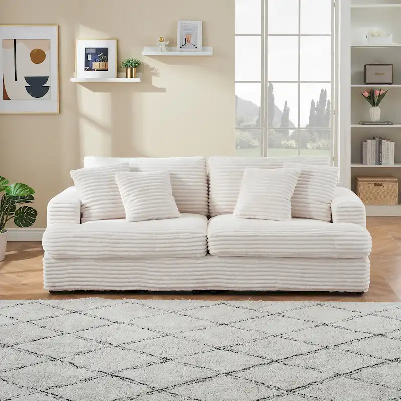 79.3 Canapé 3 places en velours côtelé avec coussins décoratifs et coussins à ressorts