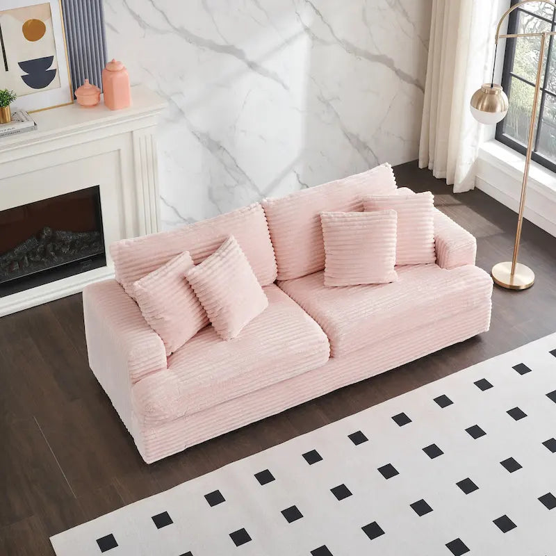 79.3 Corduroy 3-seater Sofa with Toss Pillows and Spring Cushion
