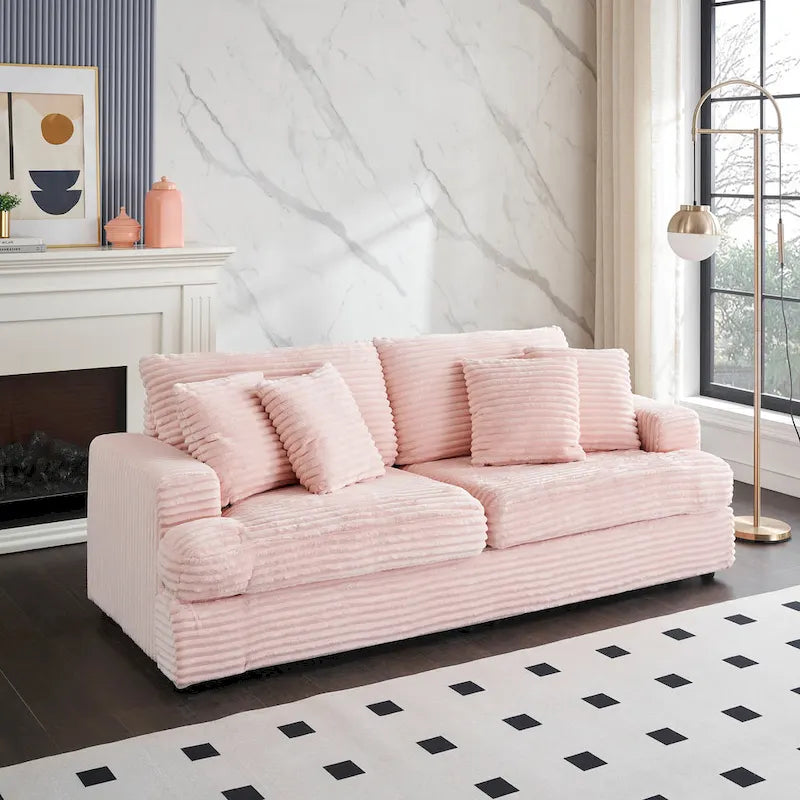 79.3 Corduroy 3-seater Sofa with Toss Pillows and Spring Cushion