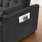 Canapé convertible noir en velours 55.2 avec coussins décoratifs et poches